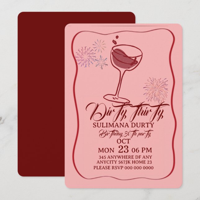 Invitación Dirty thirty birthday invitation template, cherry  (Anverso / Reverso)