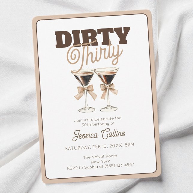 Invitación Dirty Thirty Espresso Cocktail 30th Birthday Fiest (Dirty Thirty Espresso Cocktail 30th Birthday Party Invitation)