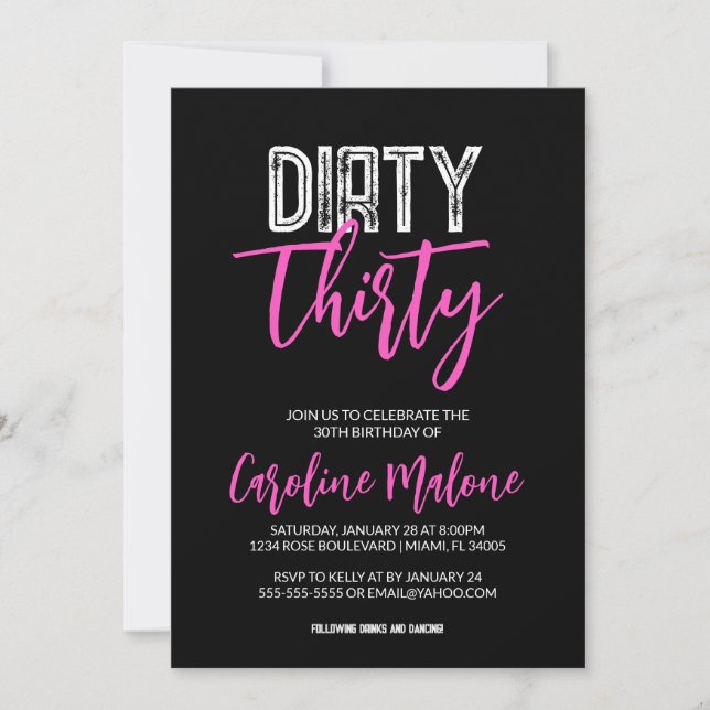 Invitación Dirty Thirty Modern 30th Birthday Invitation (Anverso)