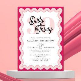 Invitación Dirty Thirty Pink Curvy Retro 30 cumpleaños