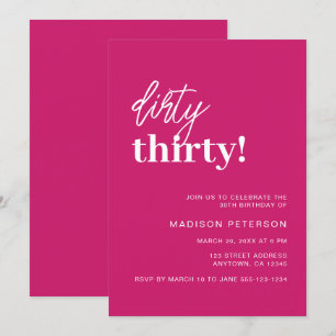 Invitación Dirty Thirty Vibrant Hot Pink Birday Party