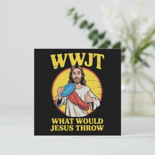Invitación Disc Golf Wwjt What Would Jesus Throw Frisbee  (Anverso de pie)