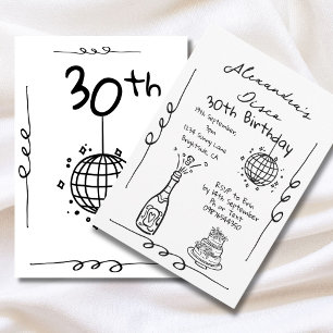 Invitación Disco 30.ª Mano de Cumpleaños dibujada caprichosam