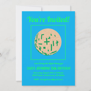 Invitación Disco azul verde amarillo retro 70 30 cumpleaños