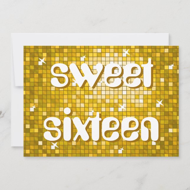 Invitación Disco Azulejos "Oro" texto amelia 'dulce dieciséis (Anverso)