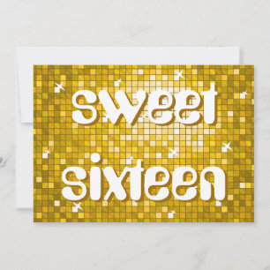Invitación Disco Azulejos "Oro" texto amelia 'dulce dieciséis