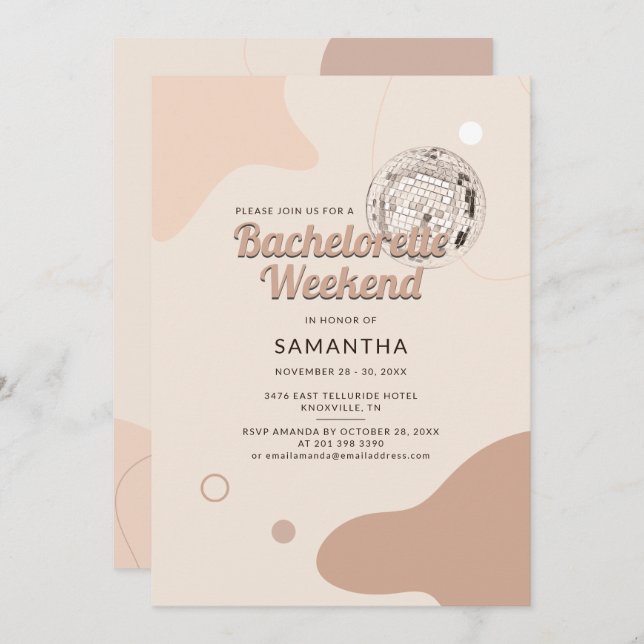 Invitación Disco Bachelorette Party Retro Weekend Itinerario (Anverso / Reverso)