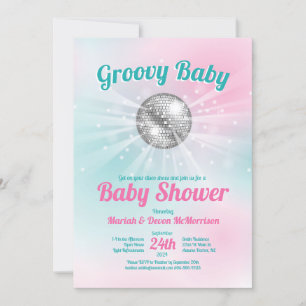 Invitación Disco Ball Baby Shower Groovy