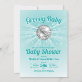 Invitación Disco Ball Baby Shower Groovy Blue Boy