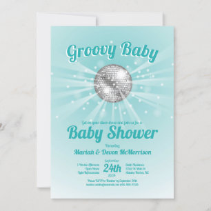 Invitación Disco Ball Baby Shower Groovy Blue Boy