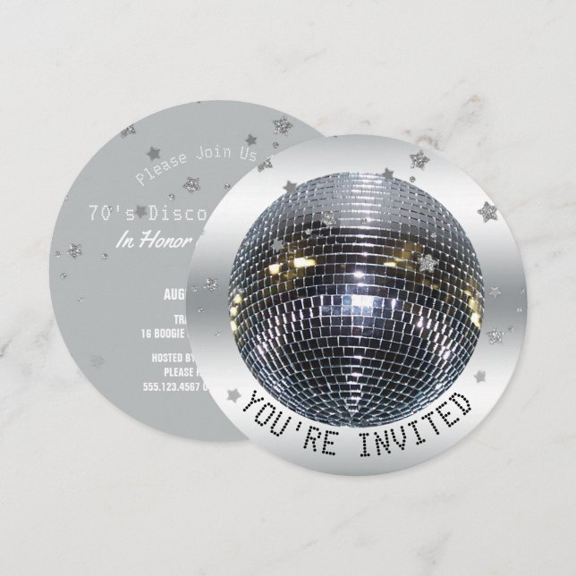 Invitación Disco Ball Fiesta de Cumpleaños Disco Dance Fiesta (Anverso / Reverso)