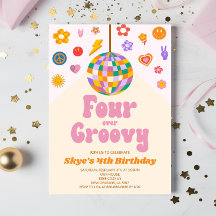 Disco Ball Four Ever Groovy cuarto Fiesta de cumpl