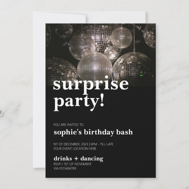 Invitación Disco Ball Negrita Fiesta de cumpleaños de sorpres (Anverso)