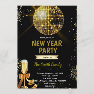 Invitación Disco Ball New Year's Eve invitation
