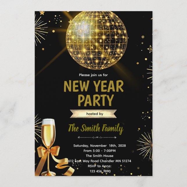 Invitación Disco Ball New Year's Eve invitation (Anverso)