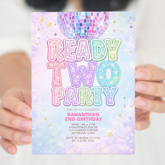 Invitación Disco Ball Pastel Rainbow Toddler Birthday Party  (Subido por el creador)