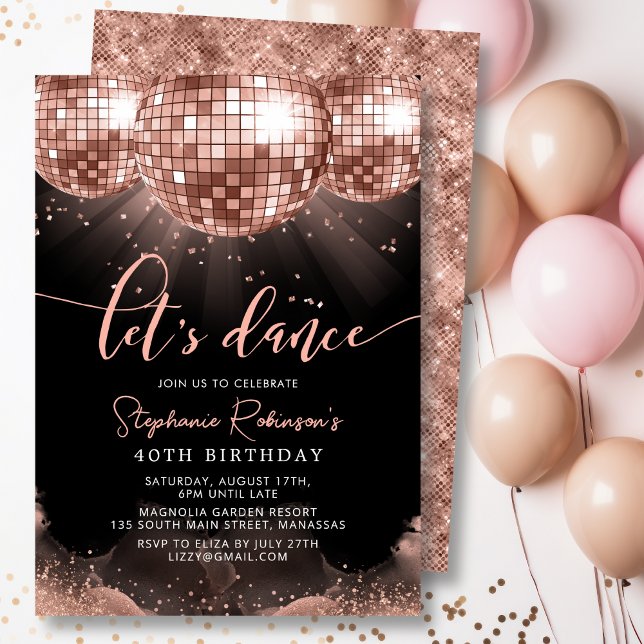 Invitación Disco Ball Rosa moderno Oro 40 cumpleaños Fiesta (Subido por el creador)