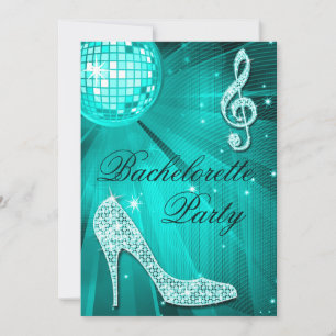 Invitación Disco Ball Sparkle Heels Fiesta Verde azulada de B