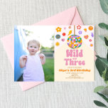 Invitación Disco Ball Wild y tres Fiestas de foto del tercer<br><div class="desc">Esta es una invitación a la fiesta de cumpleaños por tres Personalizados de la película "Retro 70's Vintage Disco Ball Hippie Wild" y "Fotografía por tercera vez".</div>