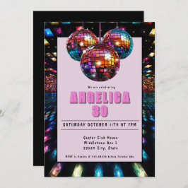 Invitación Disco Birthday Pink Black