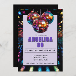 Invitación Disco Birthday Purple Black