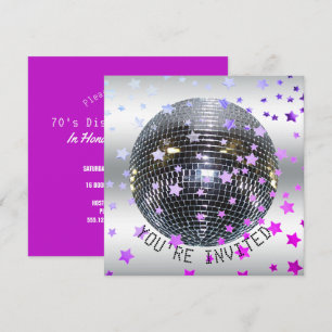 Invitación Disco Birthday Purple   Fiesta Disco Retro 70
