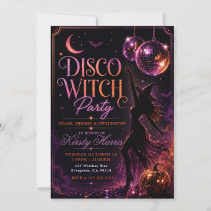 Invitación Disco Bruja Sacudir Temblor Fiesta de Cumpleaños