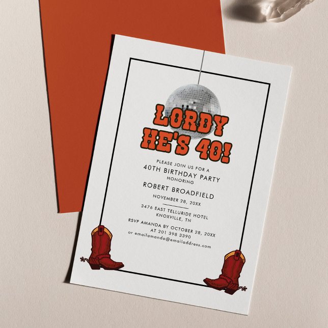 Invitación Disco Cowboy 40.º Fiesta de cumpleaños (Subido por el creador)