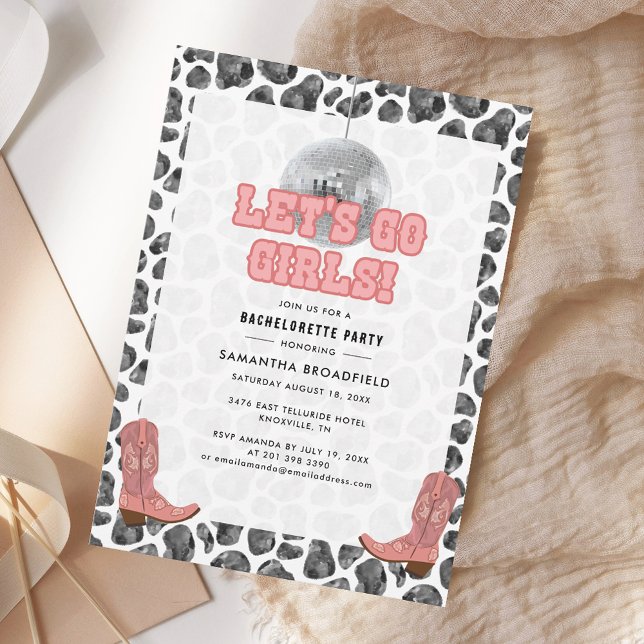 Invitación Disco Cowgirl Bachelorette Party Pink Black (Disco Cowgirl Bachelorette Party Pink Black Invitation)