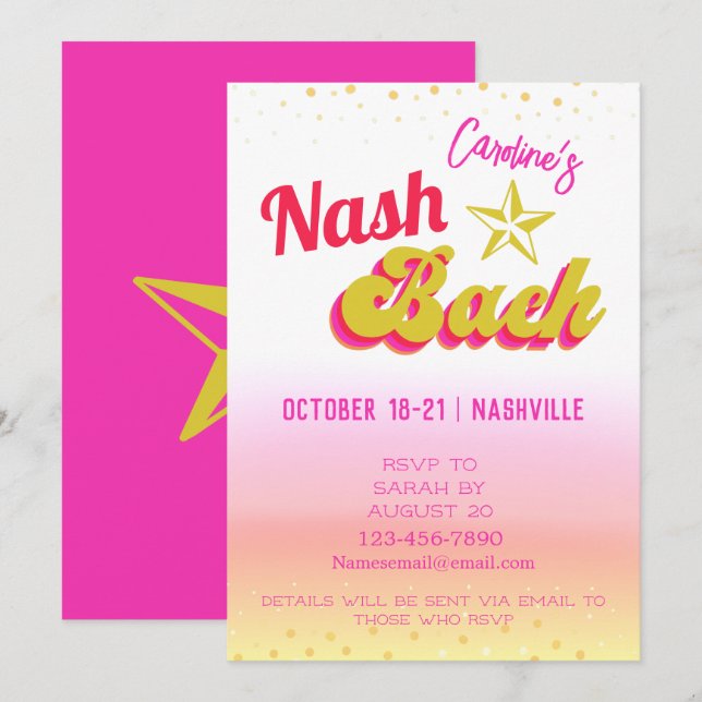 Invitación Disco Cowgirl Nash Bash Bachelorette (Anverso / Reverso)
