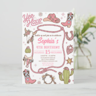 Invitación Disco Cowgirl Nashville Pink Rodeo Birthday Party