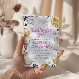 Invitación Disco Cowgirl Nashville Rodeo Pink Birthday Party 