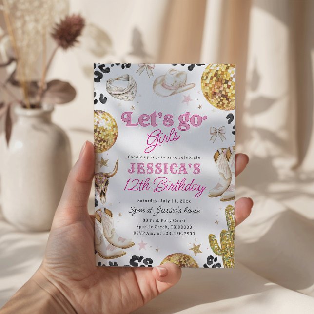 Invitación Disco Cowgirl Nashville Rodeo Pink Birthday Party  (Subido por el creador)
