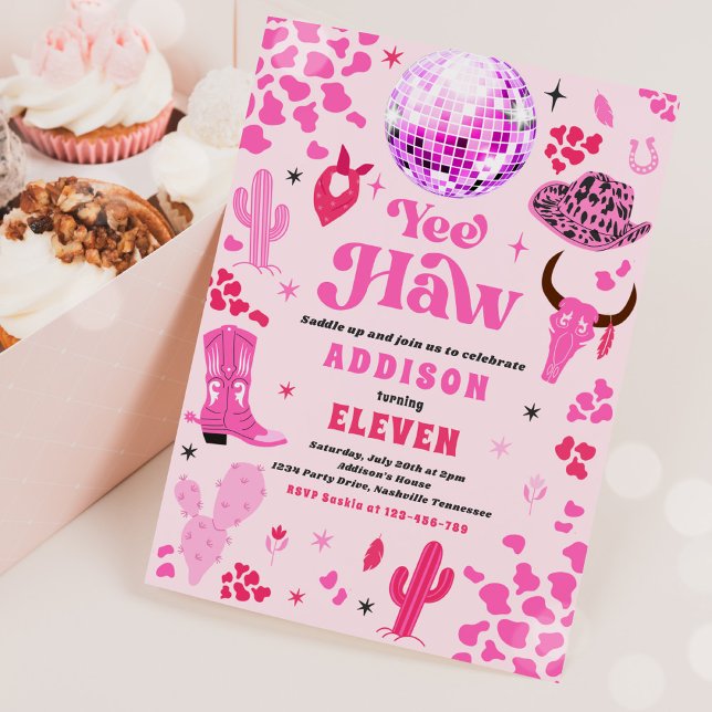 Invitación Disco Cowgirl Nashville Rodeo Rosa Fiesta de cumpl (Subido por el creador)