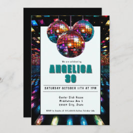 Invitación Disco Cumpleaños Verde azulado Negro