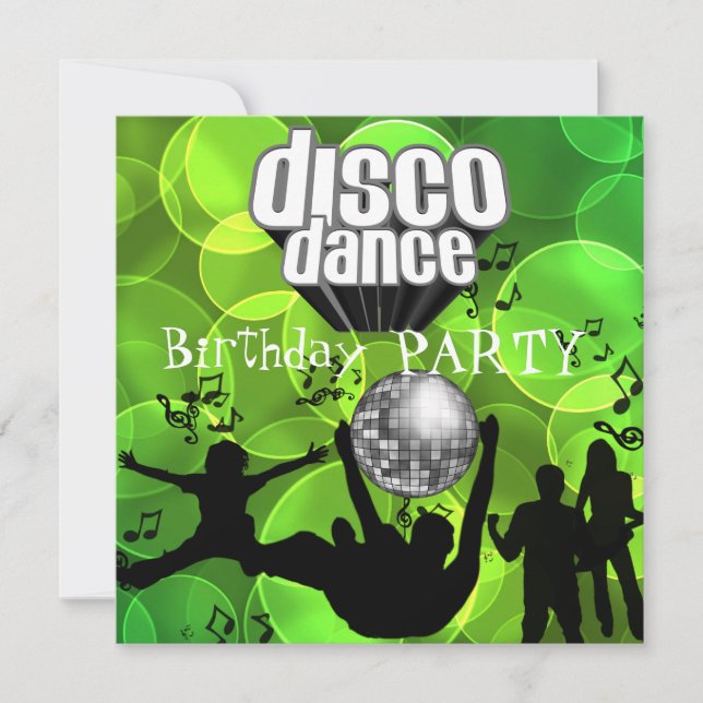 Invitación Disco Dance Birday Party Retro Lime Bubbles (Anverso)