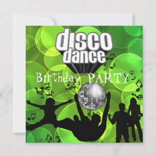 Invitación Disco Dance Birday Party Retro Lime Bubbles