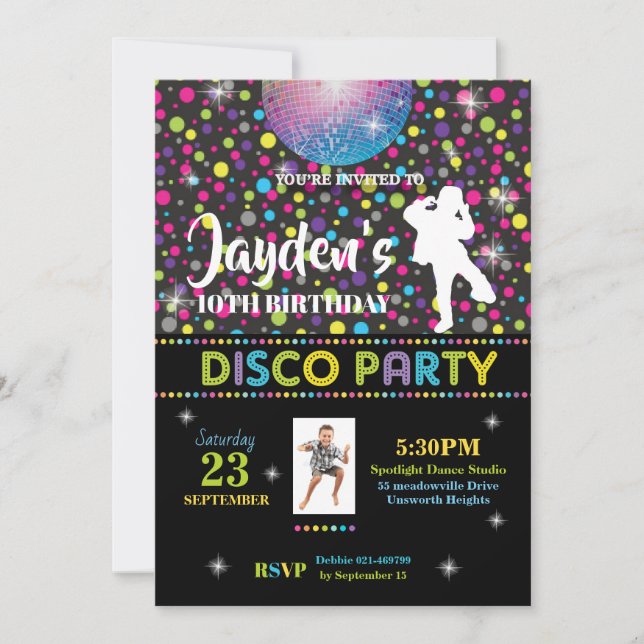 Invitación Disco Dance Birthday Party Invitation Boy (Anverso)