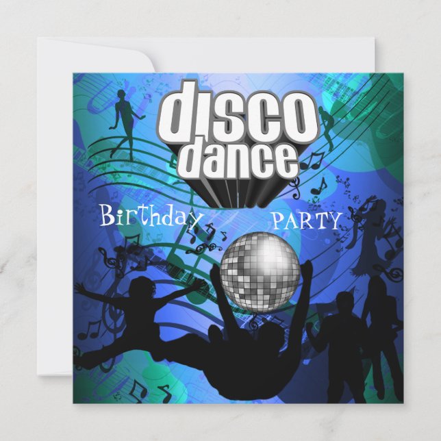 Invitación Disco Dance fiesta de cumpleaños retro azul (Anverso)