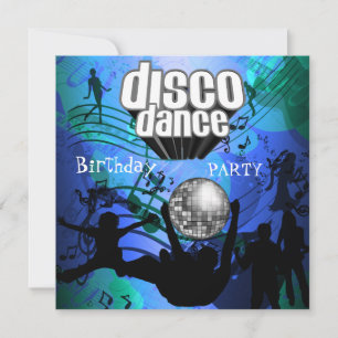 Invitación Disco Dance fiesta de cumpleaños retro azul