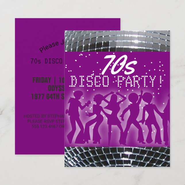Invitación Disco Dance Fiesta Purple | Fiesta temática de la  (Anverso / Reverso)