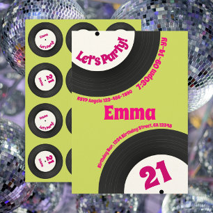 Invitación Disco de Cumpleaños 21 Personalizado Colorido Retr