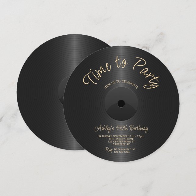 Invitación Disco de etiqueta negra cumpleaños 50 (Anverso / Reverso)
