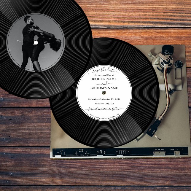 Invitación Disco de Música de Vinilo Retro para Save the Date (Retro Vinyl Music Record Wedding Save the Date Invitation)