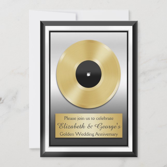 Invitación Disco de Oro Aniversario de Bodas de Oro Novedad (Anverso)