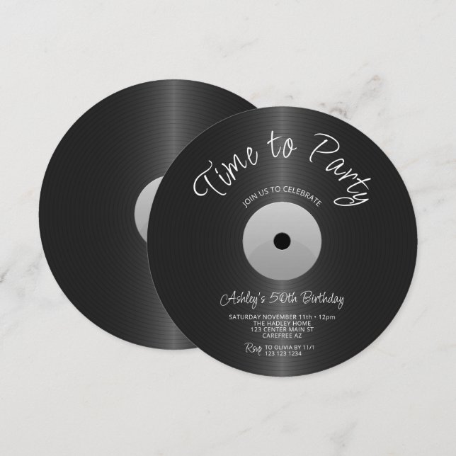 Invitación Disco de Plata Vintage Cumpleaños 50 (Anverso / Reverso)