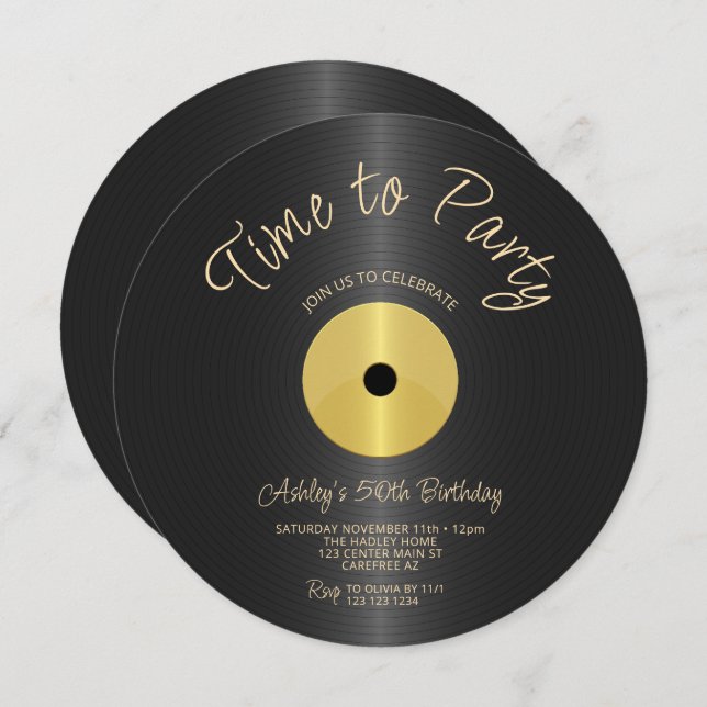 Invitación Disco de Vinilo Cumpleaños 50 (Anverso / Reverso)