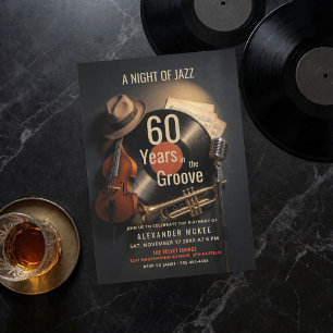 Invitación Disco de vinilo de jazz música retro cumpleaños 60