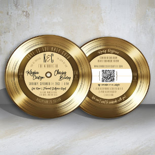 Invitación Disco de vinilo de oro sólido monograma música bod