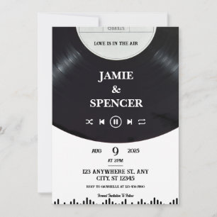 Invitación Disco de vinilo minimalista blanco y negro  Guarda
